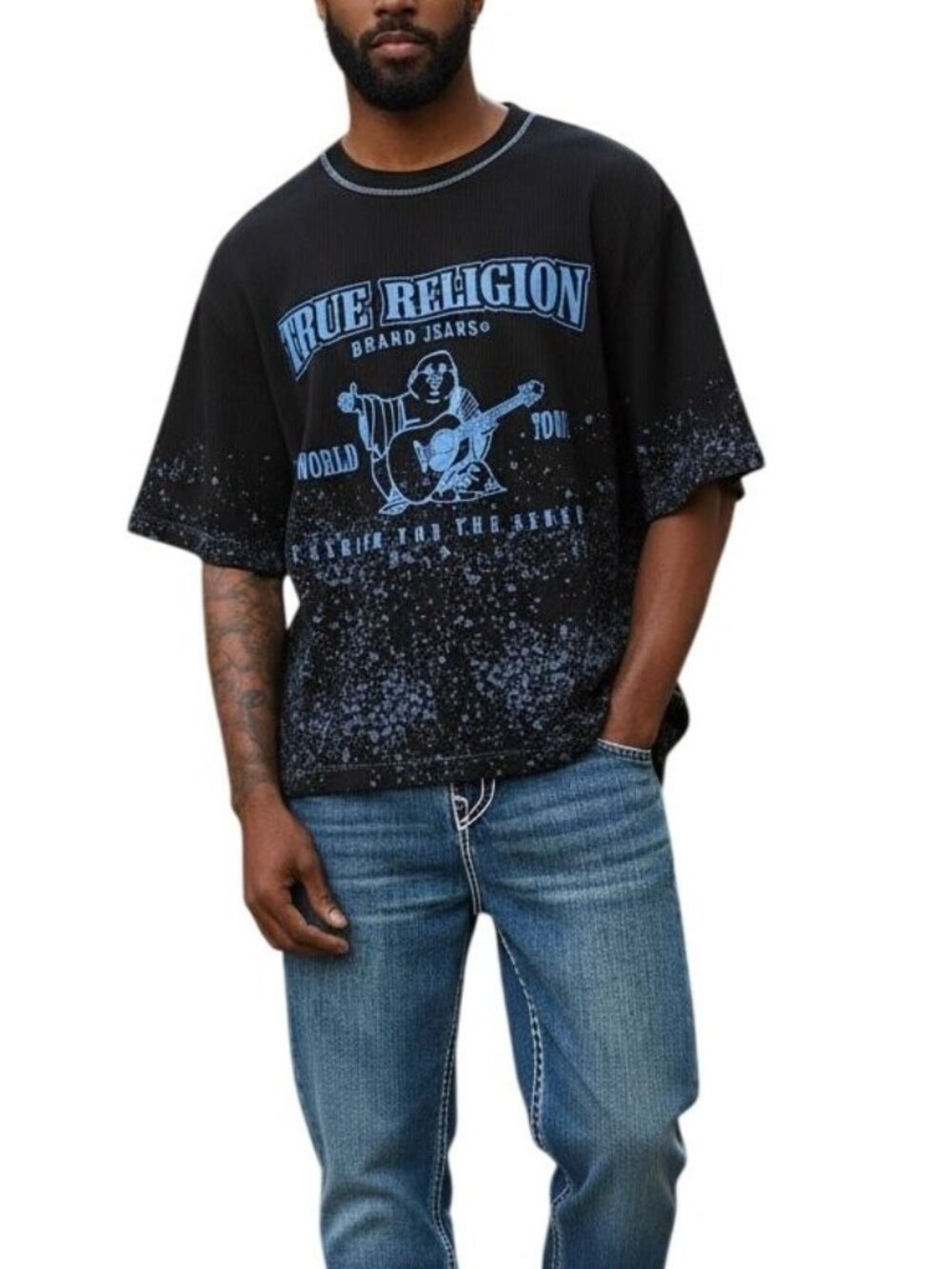 True Religion World Tour Buddha Graphic Oversized Tee M